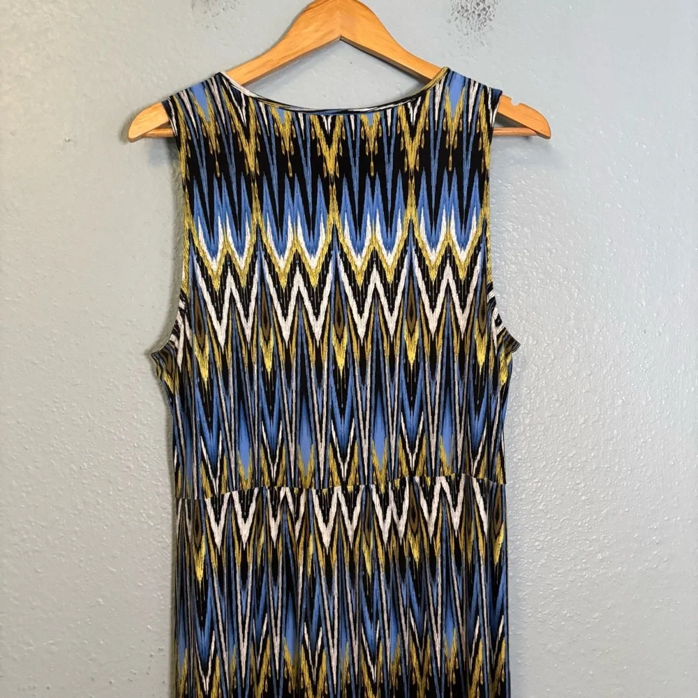 J. Jill Wearever Ikat Print Blue Yellow Sleeveless Knit‎ Maxi Dress - Picture 7 of 9